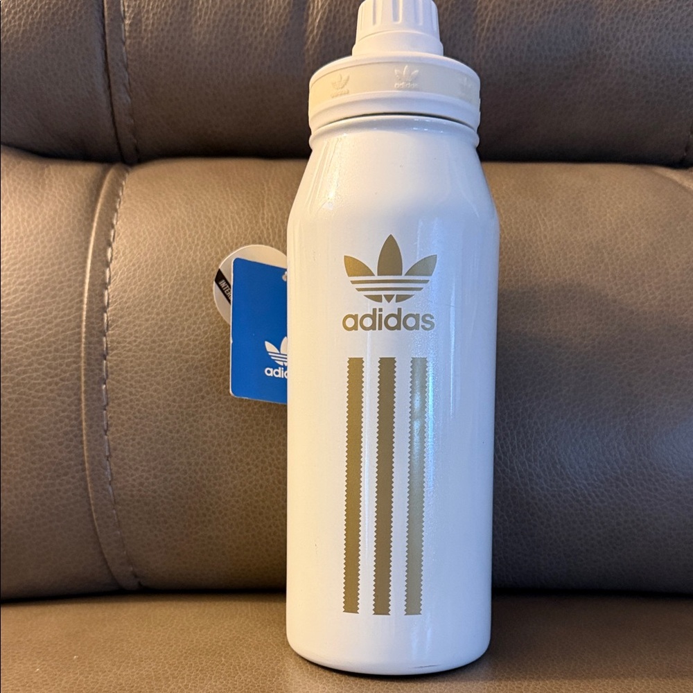 adidas White Water Bottle with Gold Trefoil and Stripes